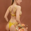 Conjunto de lencería amarillo floral translúcido
