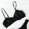 Conjunto de Bralette y Ropa Interior de Seda Negra con Volantes