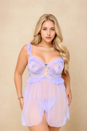 Lencería Babydoll de Color Lila para Tallas Grandes