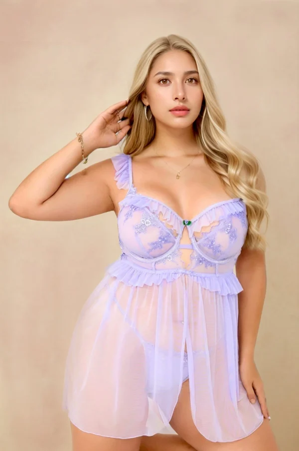 Lencería Babydoll de Color Lila para Tallas Grandes