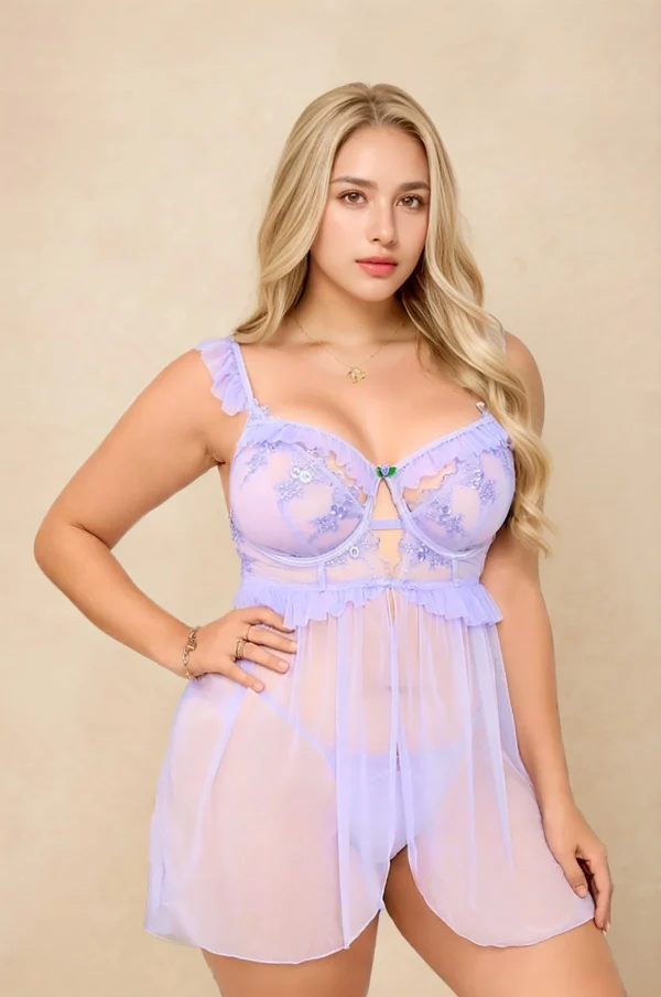 Lencería Babydoll de Color Lila para Tallas Grandes