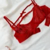 Conjunto de lencería roja transparente con moños