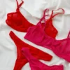 Conjunto de lencería transparente en color tomate