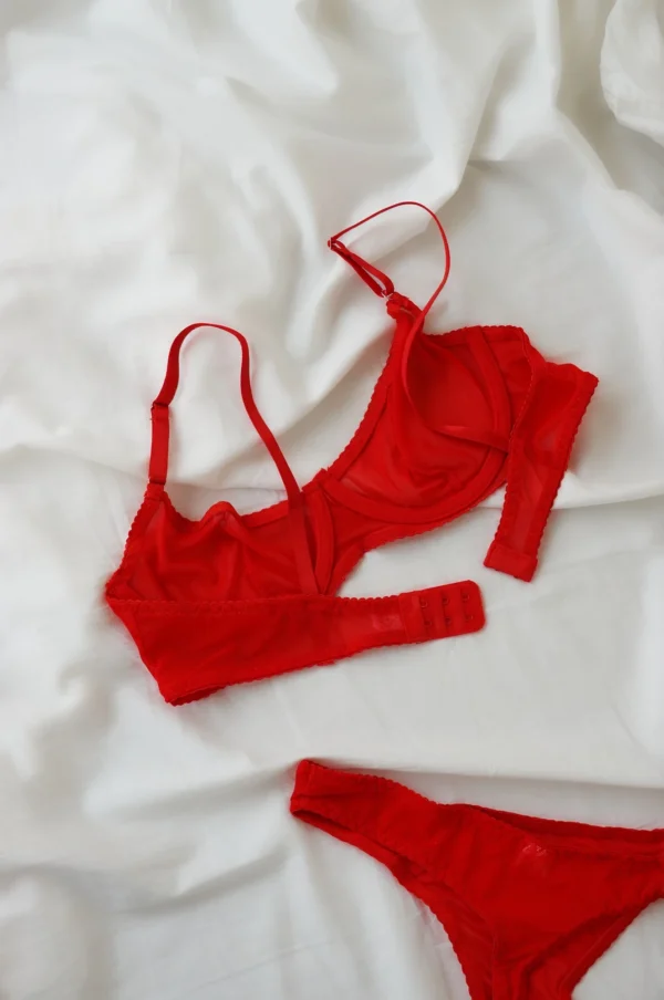 Conjunto de lencería transparente en color tomate