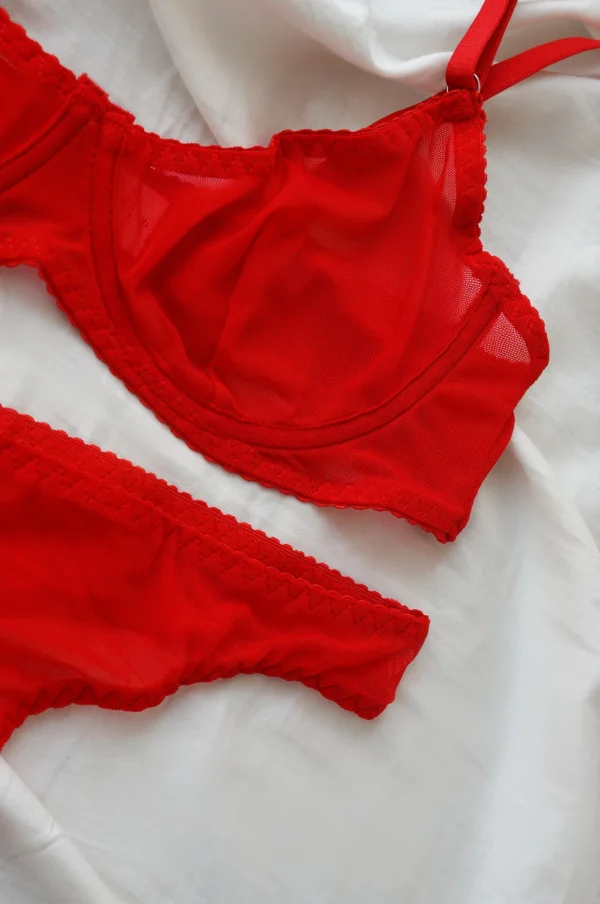 Conjunto de lencería transparente en color tomate