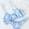 Conjunto de lencería de seda azul bebé