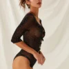 Bodysuit Negro con Rítulos de Cristal y Lazos de Seda