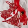 Conjunto de lencería rojo para fiestas