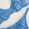 Lencería azul transparente con motivos de rosa,