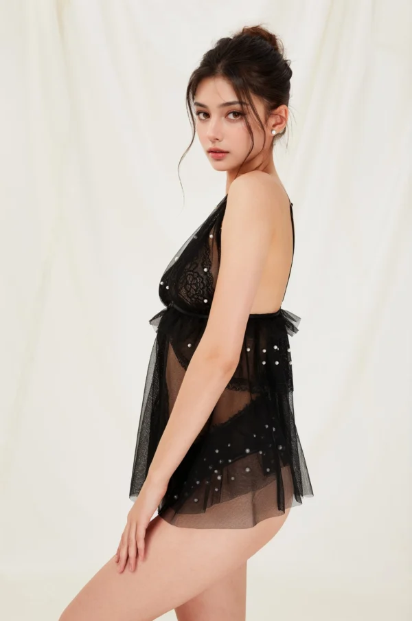 Conjunto de Lencería Baby Doll con Perlas,