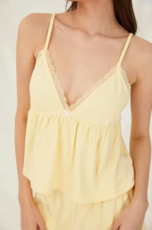 Conjunto de Camisón y Pantalones Cortos de Lencería Amarillo,