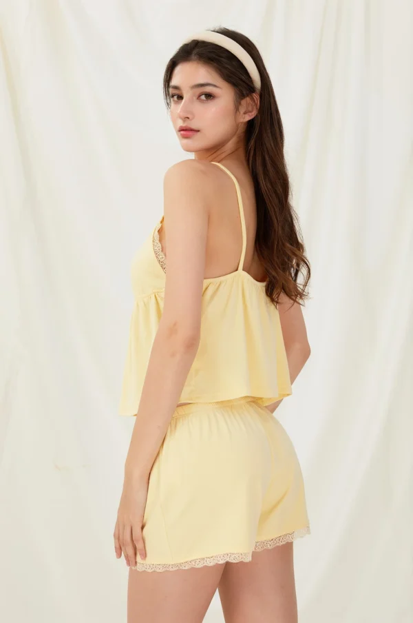 Conjunto de Camisón y Pantalones Cortos de Lencería Amarillo,