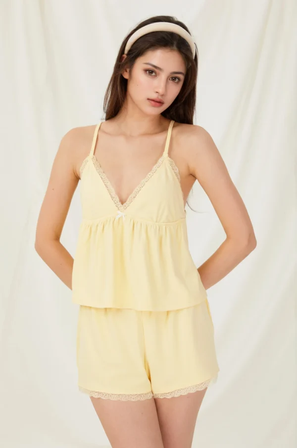Conjunto de Camisón y Pantalones Cortos de Lencería Amarillo,
